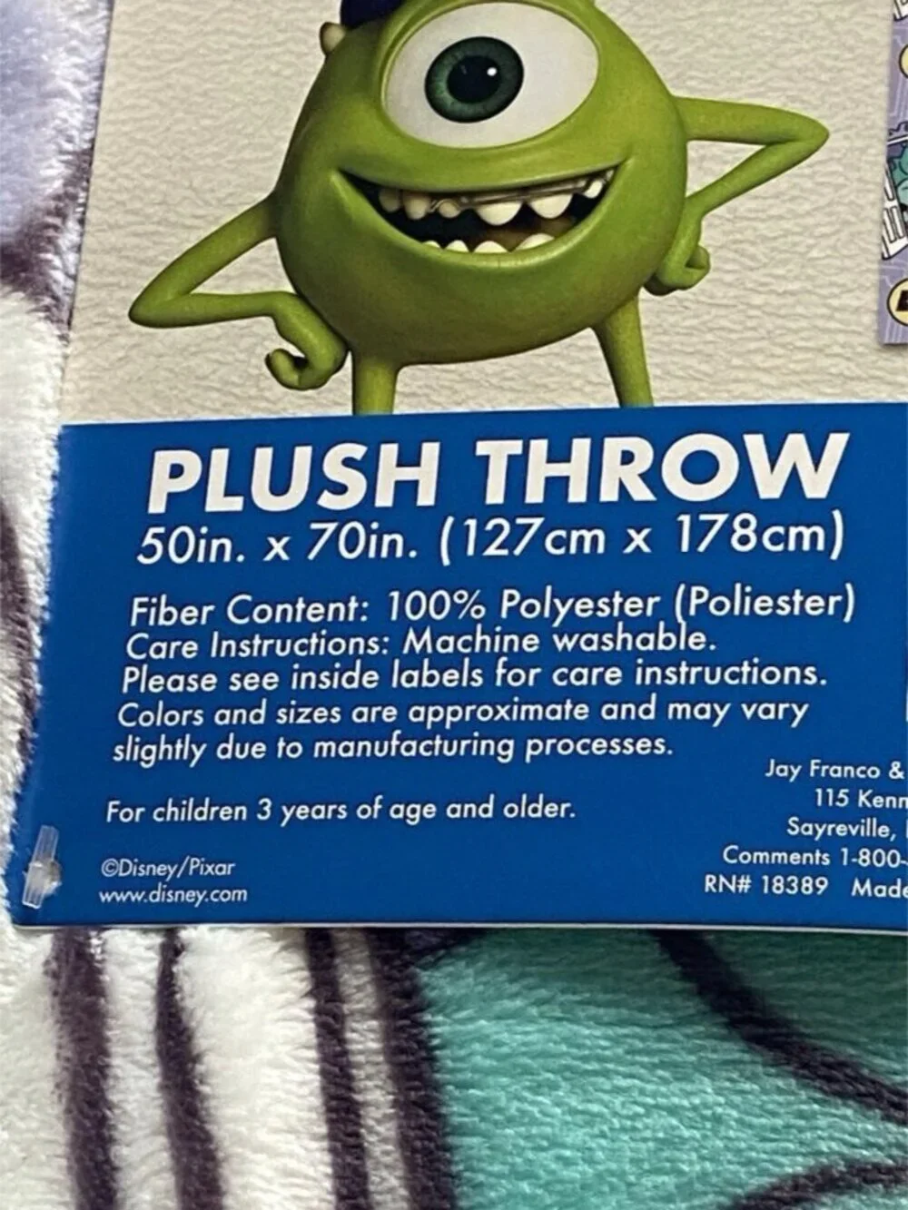 Disney‎ Pixar Monsters Inc Throw Blanket 50”X 70” Sully Mike Boo VIRAL NEW